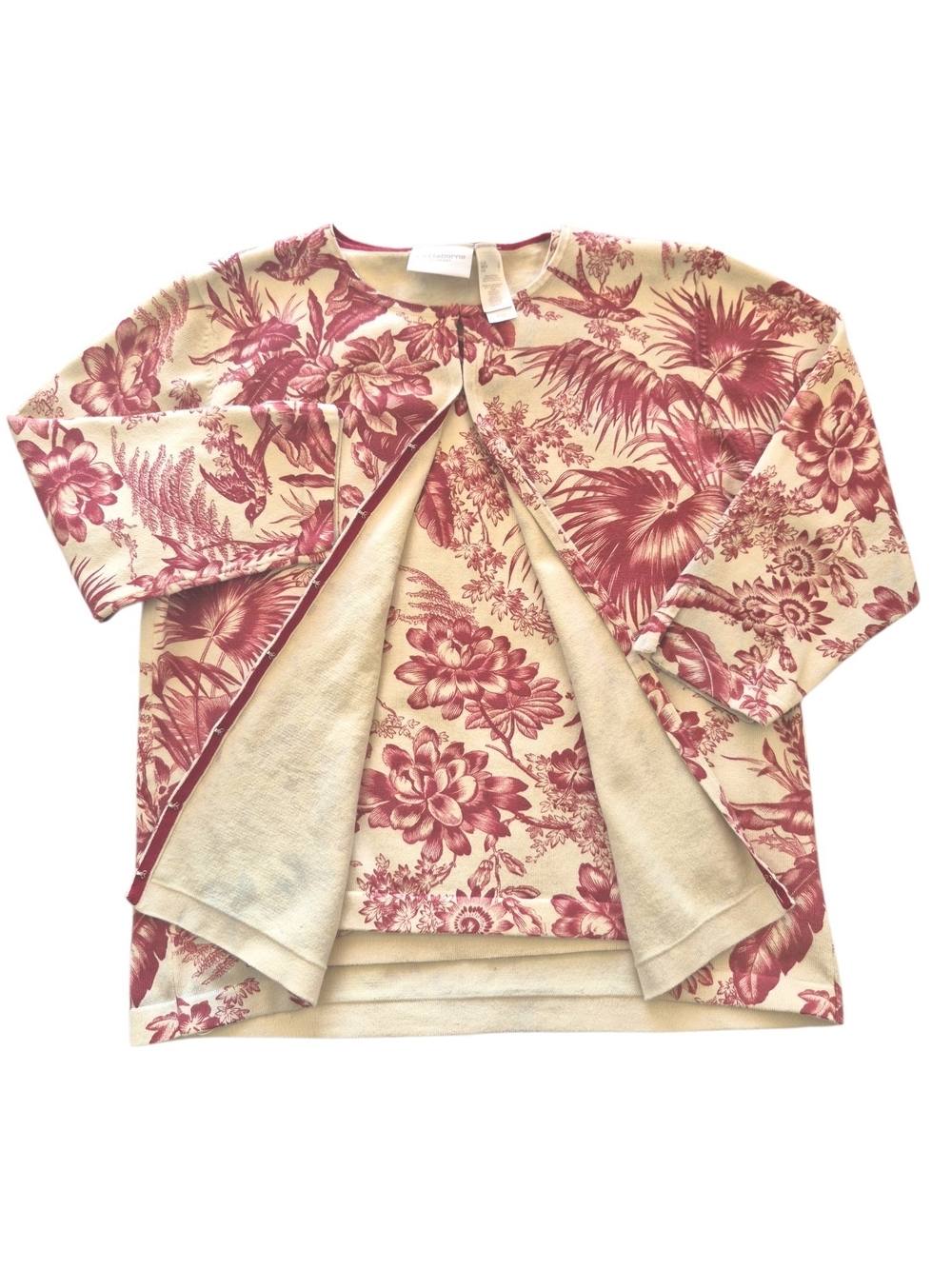 Vintage Liz Claiborne Tropical Floral Twinset L Cardi Tank Y2K Botanical Preppy